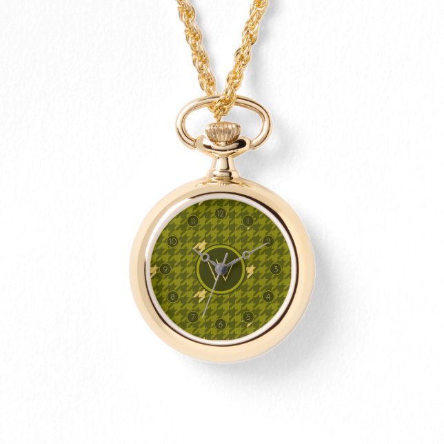 Olive with Gold Accent Houndstooth Watch (Front)