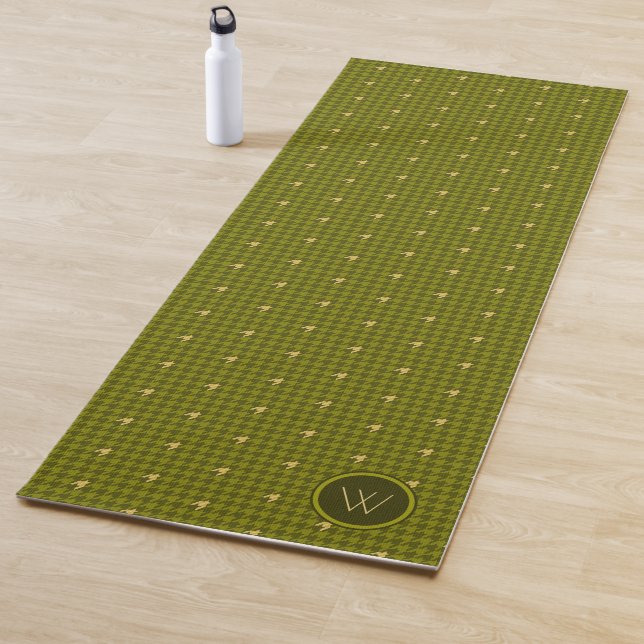 Olive with Gold Accent Houndstooth Yoga Mat (In Situ)