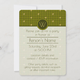 Olive with Gold Houndstooth Party Invitation