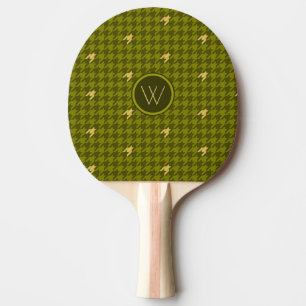 Olive with Gold Houndstooth Ping Pong Paddle