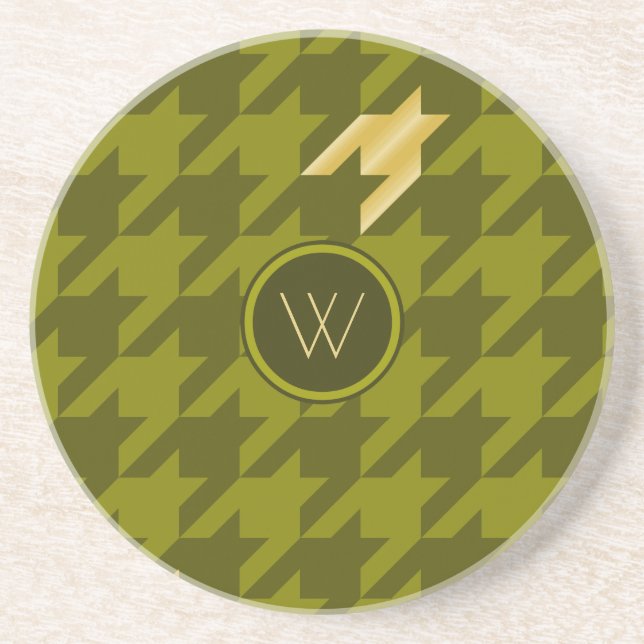 Olive with Gold Houndstooth Sandstone Coaster (Front)