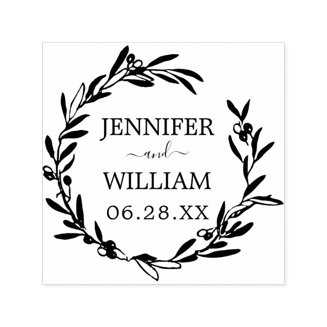 Olive Wreath Save The Date Announcement Self-inking Stamp (Design)