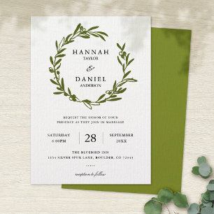 Olive Wreath Wedding Invitation Card