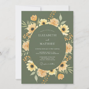 Olive Yellow Floral Bloom Wedding Invitation