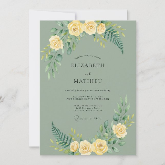 Olive Yellow Peony Wedding Invitation (Front)