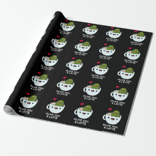 Olive You A Latte Funny Food Pun Dark BG Wrapping Paper