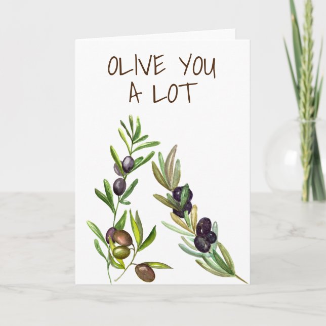 Olive you A Lot Cute Pun Valentine love Card (Front)