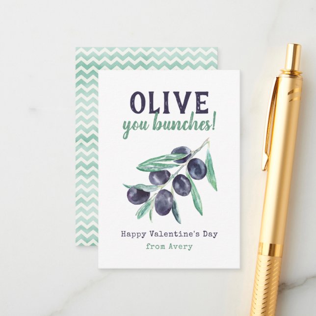 Olive You Bunches Kids School Valentine's Cards (Front/Back In Situ)