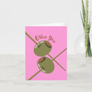 Olive You Cute Pink Greeting Card