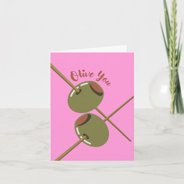 Olive You Cute Pink Greeting Card (Front)