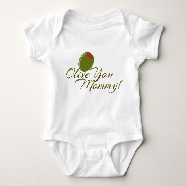 "Olive You Mummy" Cute Baby bodysuit (Front)