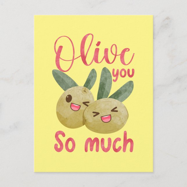 Olive You So Much Funny Food Pun Postcard (Front)