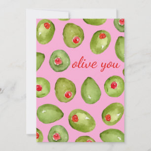 Olive You Watercolor Holiday Card