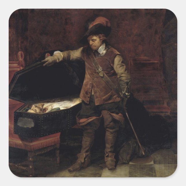 Oliver Cromwell  Opening the Coffin of Charles Square Sticker (Front)