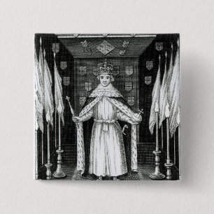 Oliver Cromwell standing in state; 15 Cm Square Badge