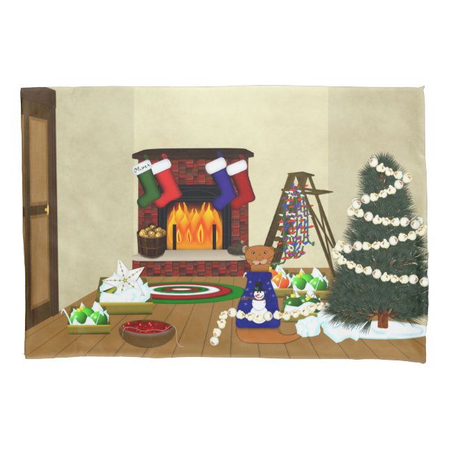 Oliver Decorates for Christmas Pillowcase (Front-Left)