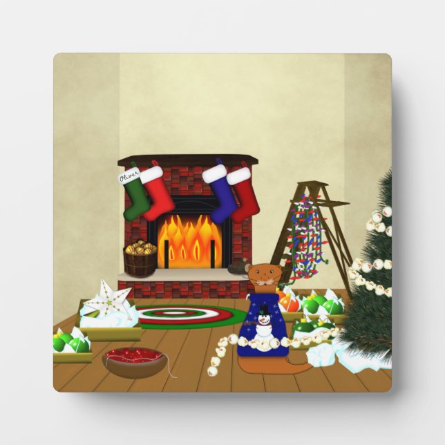 Oliver Decorates for Christmas  Plaque (Front)