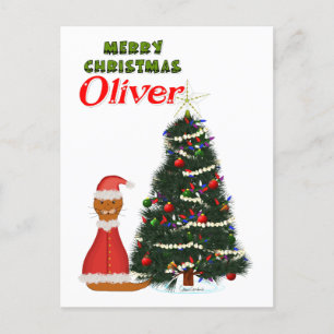 Oliver Dressed as Santa by His Christmas Tree Postcard