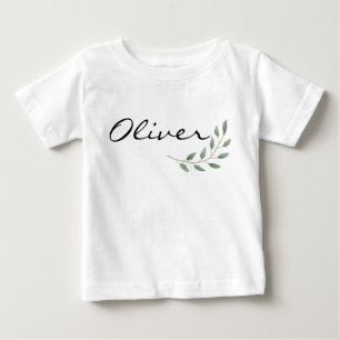 Oliver Name Reveal Romper Newborn Nature Leaf Baby T-Shirt