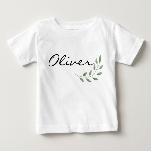 Oliver Name Reveal Romper Newborn Nature Leaf Baby T-Shirt (Front)