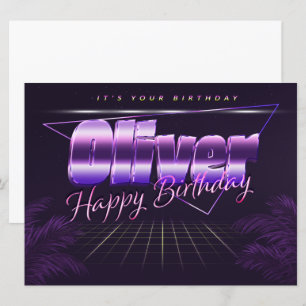 Oliver Name Vorname lila retro Karte Geburtstag Card