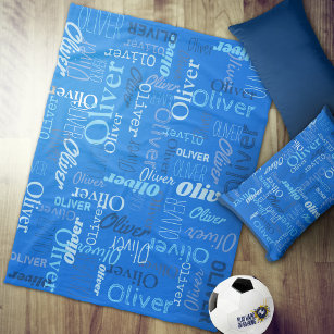 Oliver personalised name shades of blue fleece blanket