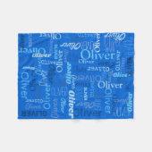 Oliver personalised name shades of blue fleece blanket (Front (Horizontal))