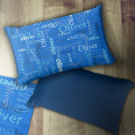 Oliver personalised name shades of blue lumbar cushion<br><div class="desc">Typographic short name text blue, dark blue, muted blue, and sky blue, on a royal bright blue background custom name pillow design. Background colour can be changed if required. Fun personalised graphic text personalised pillow. Ideal for the car, or for trips. Personalise with your own short name, currently reads Oliver....</div>