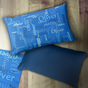 Oliver personalised name shades of blue lumbar cushion