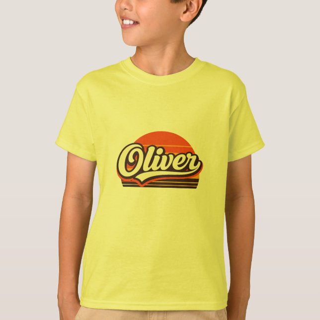 Oliver Retro Sunset Personalized Name Design T-Shirt (Front)