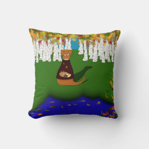 Oliver The Otter at River Wolf Lake in Autumn Cushion