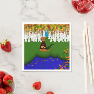 Oliver The Otter at River Wolf Lake in Autumn Napkin