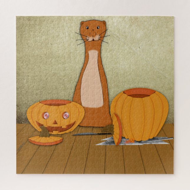 Oliver The Otter Carves a Pumpkin  Jigsaw Puzzle (Vertical)