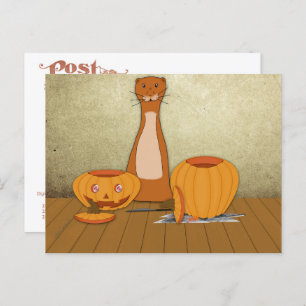 Oliver The Otter Carves a Pumpkin Postcard