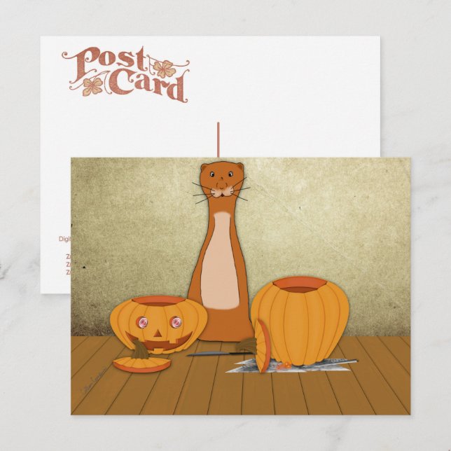 Oliver The Otter Carves a Pumpkin Postcard (Front/Back)