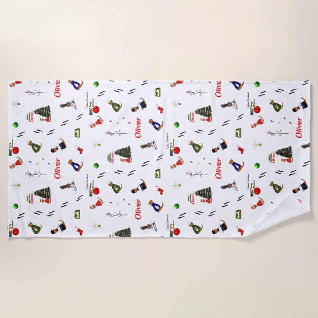 Oliver The Otter Christmas Random Pattern Beach Towel (Front)