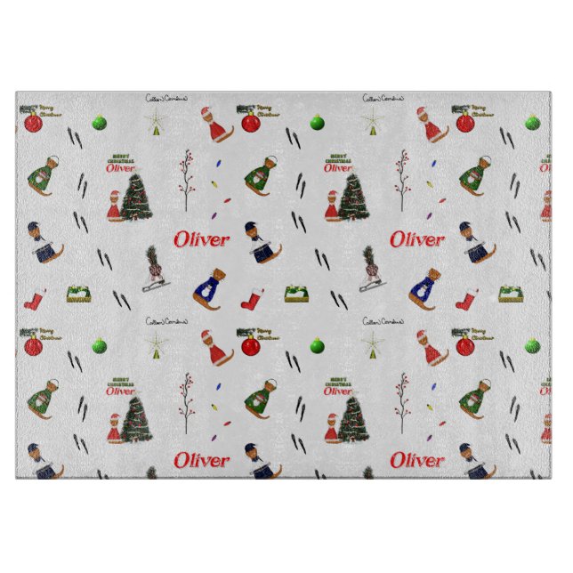 Oliver The Otter Christmas Random Pattern Cutting Board (Front)
