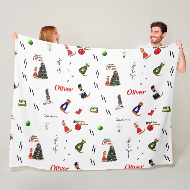 Oliver The Otter Christmas Random Pattern Fleece Blanket (In Situ)