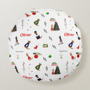 Oliver The Otter Christmas Random Pattern Round Cushion