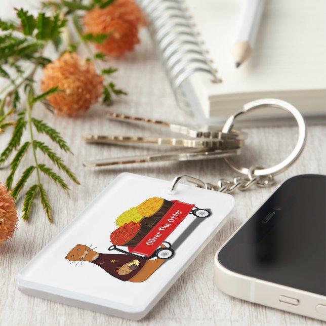 Oliver The Otter Gets Ready For Autumn  Key Ring (Front Right)