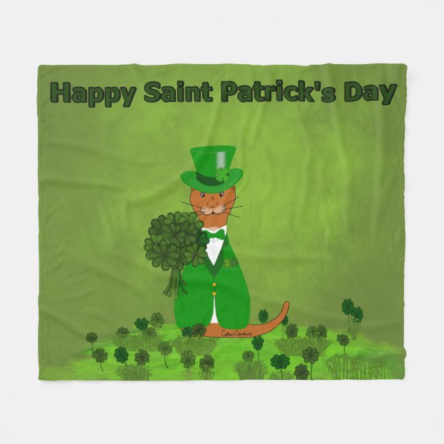 Oliver The Otter Picking Shamrocks- Saint Patrick Fleece Blanket (Front (Horizontal))