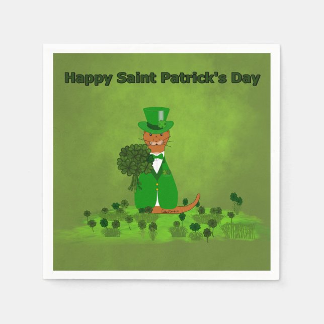 Oliver The Otter Picking Shamrocks- Saint Patrick Napkin (Front)