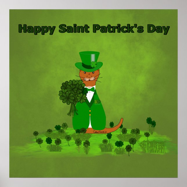 Oliver The Otter Picking Shamrocks- Saint Patrick Poster (Front)