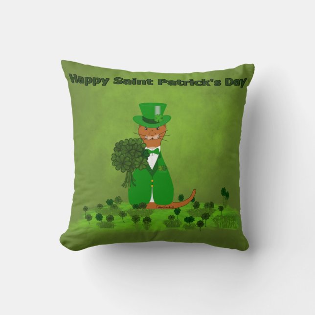 Oliver The Otter Picking Shamrocks- Saint Patricks Cushion (Front)