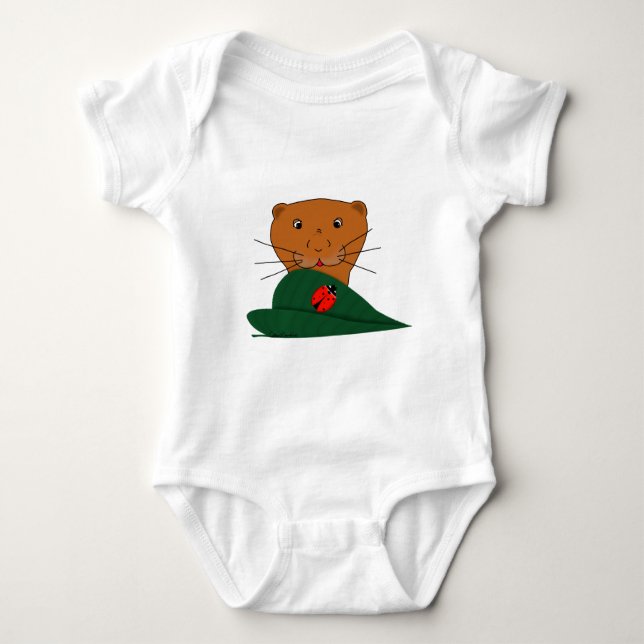 Oliver The Otter Studies a Ladybug  Baby Bodysuit (Front)