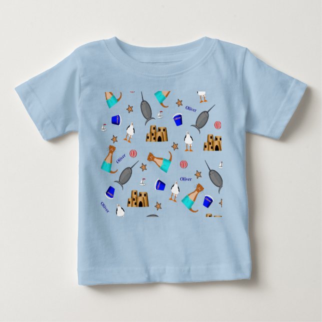 Oliver The Otter Summer Beach Vacation Pattern Baby T-Shirt (Front)