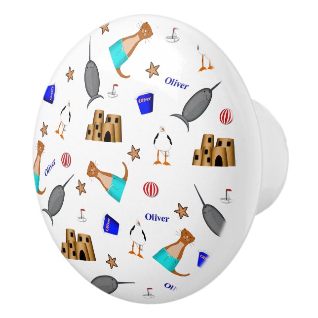 Oliver The Otter Summer Beach Vacation Pattern Ceramic Knob (Right)