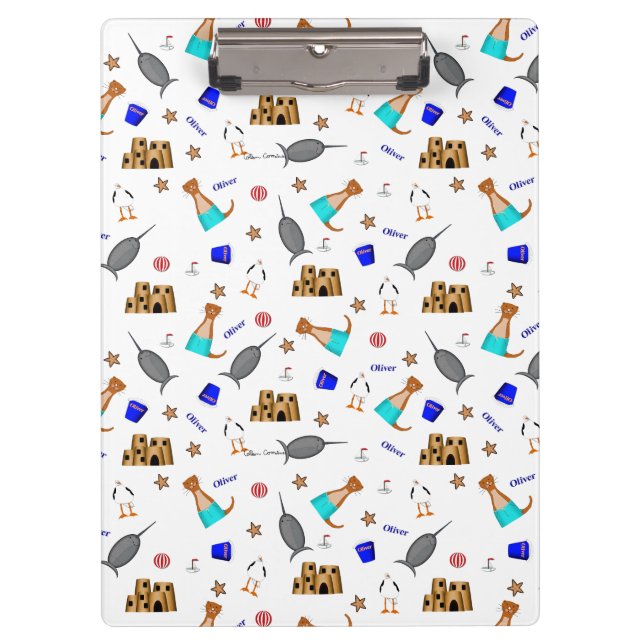 Oliver The Otter Summer Beach Vacation Pattern Clipboard (Front)