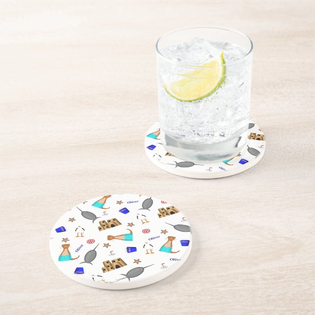 Oliver The Otter Summer Beach Vacation Pattern Coaster (Side)