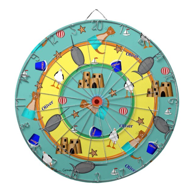 Oliver The Otter Summer Beach Vacation Pattern Dartboard (Front)